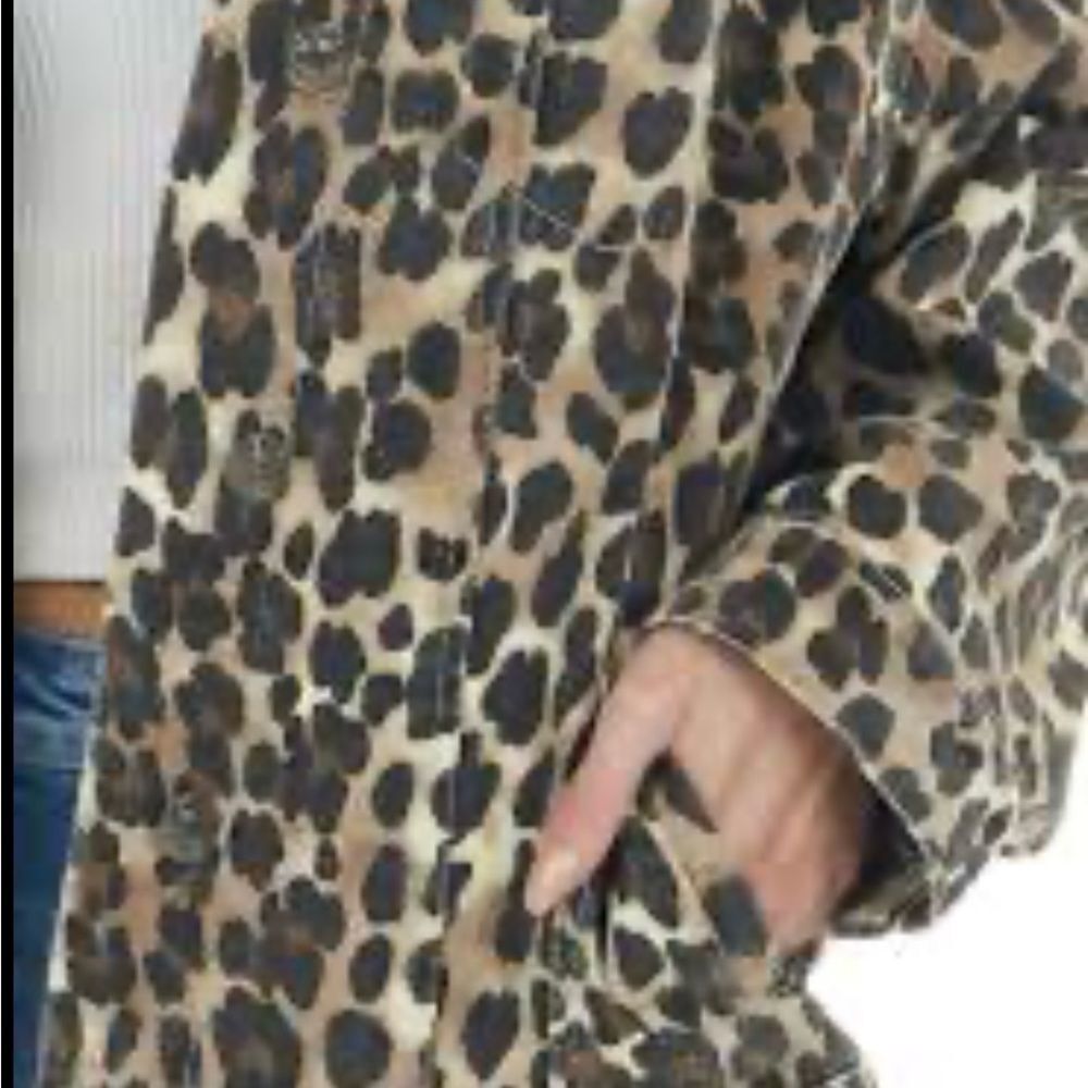 Macaron Walnut Leopard Denim Jacket Chest Pockets - Picture 3 of 6